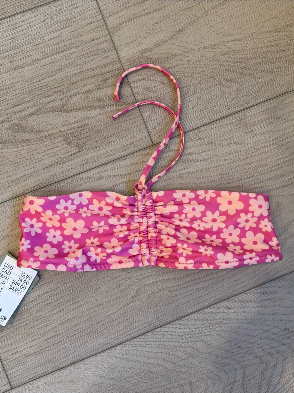 H&M Pink Floral Bandeau Swim Top with Removable Halter
